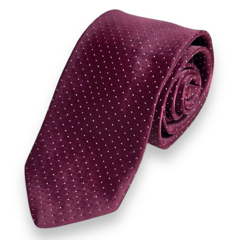 GIVENCHY Burgundy Woven Polka Dot Polyester Tie